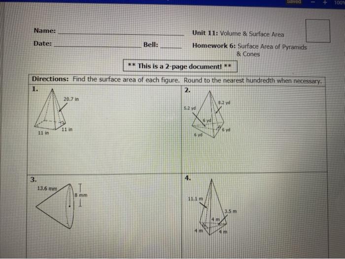 Unit 11 volume and surface area homework 6