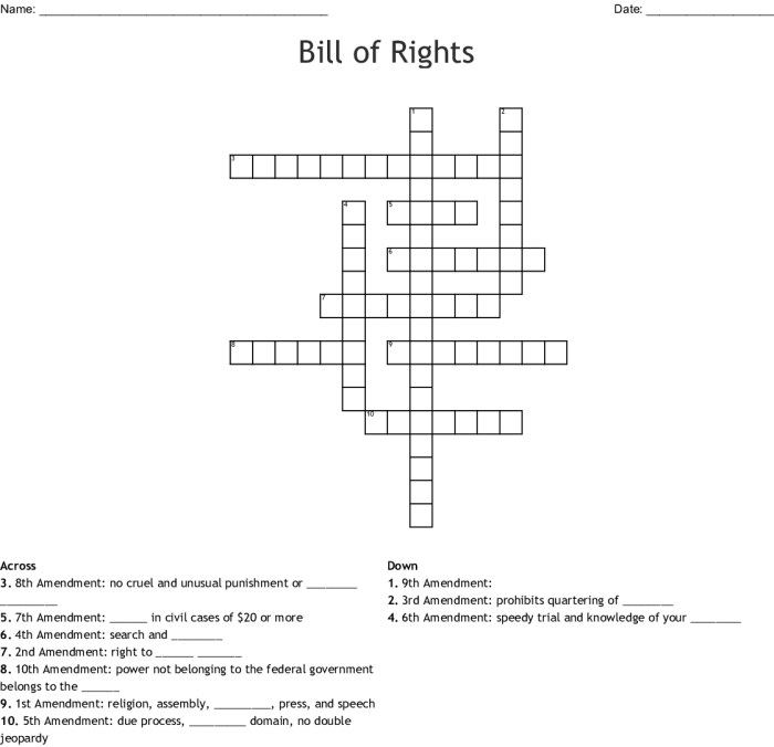 The last amendment in the bill of rights crossword