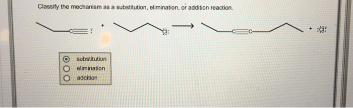 Classify the mechanism as a substitution elimination or addition reaction